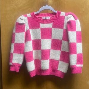 Vibrant Pink and White Checkered Women's Sweater
